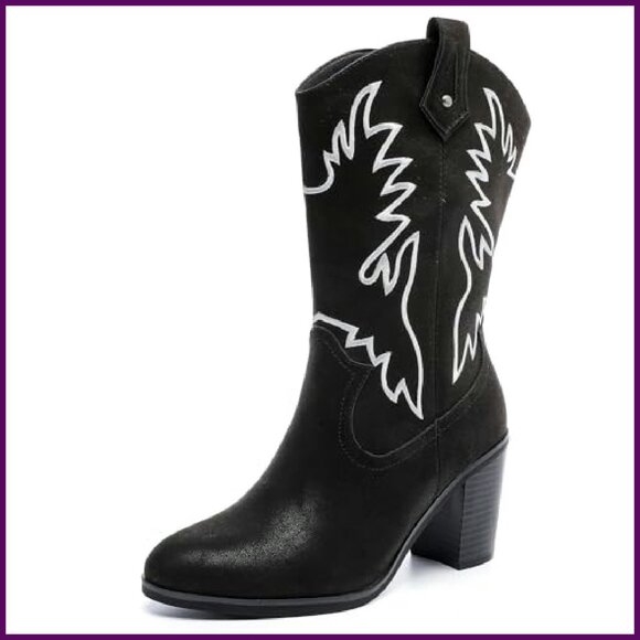 Wide Calf Cowboy Boots with 3.2" Heel, Vegan Leather, Side Zipper - Picture 2 of 8